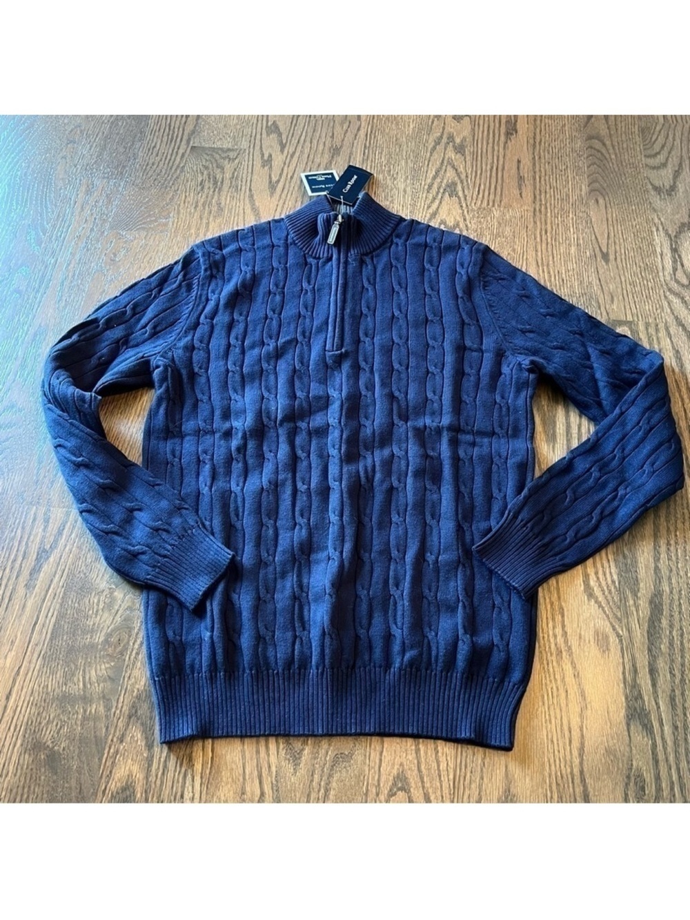 NWT Club Room 100% Pima cotton 1/4 zip textured sweater in navy size small